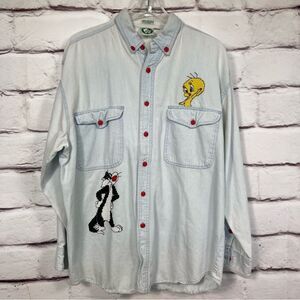 Vintage Appalachian Trail Denim Shacket Looney Tunes Embroidered Shirt Sz L